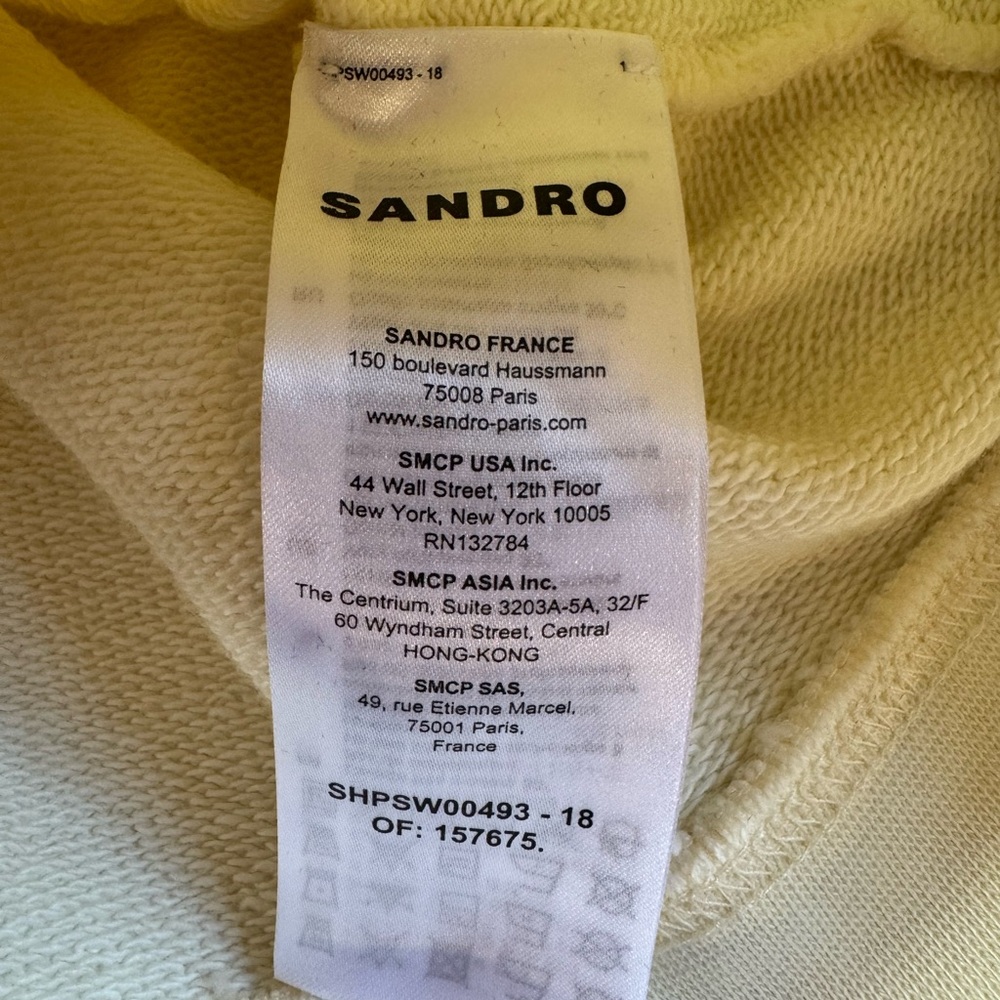 Sandro New Unisex Hoodie Light Yellow 100% Cotton SS embroidered Size XXL - Picture 7 of 14